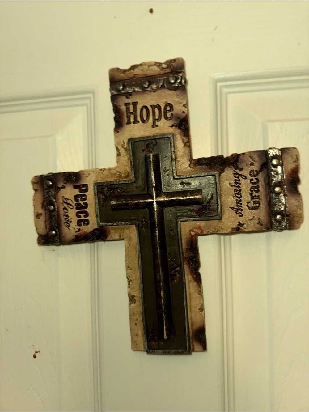 Inspirational Beige and Brown Cross Wall Art with Hope, Peace & Grace